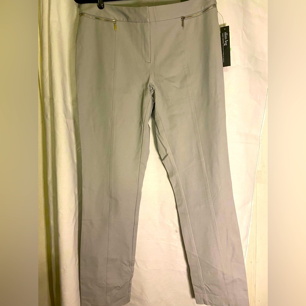 Alfani Ash Grey Suit Pants Size 8 Slim Leg Tummy Control New w/ Tags